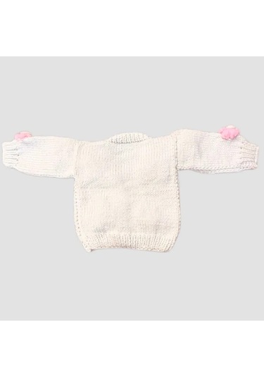 Uretti - Gülnur 2184 - El Örgüsü Pembe Çiçekli Kız Çocuk Hırka 2 Yaş - Beyaz Beyaz