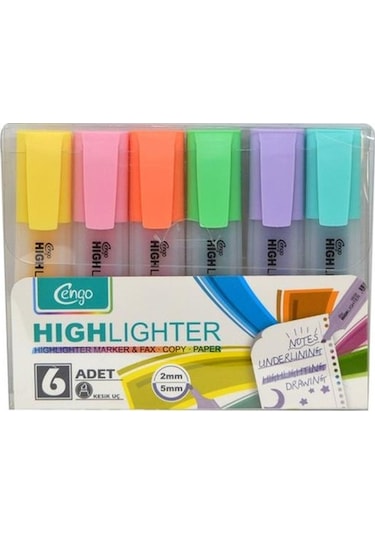 Cengo Fosforlu Kalem Neon Renkler ve Pastel Renkler  6'lı 2 Adet Set