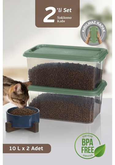 Moi 2'li Mega 10l Kedi Köpek Kuru Mama Saklama Kabı - Kilit Kapak Çok Amaçlı Düzenleyici Saklama Kutusu