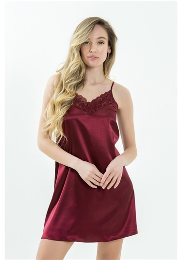 Magic Form 87430 Kadın Bordo Krep Saten Dantelli Gecelik Bordo