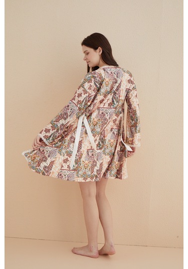 Kutulu Zen Örme Sabahlıklı Gecelik Takım - Çeyizlik Somon