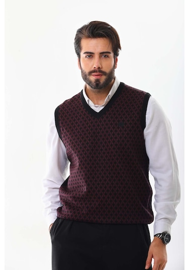 Pelikan Erkek V Yaka Desenli Süveter 7627 Bordo