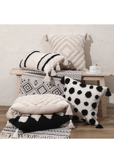 Wezone Nordik Bohemya Tarzı Ofis/hotel Yastık Kılıfı, Tassel Dokuma, 45x45cm, Toplu Alım Seçeneği Kumaş Sadece, Dolgu Yok Diğer