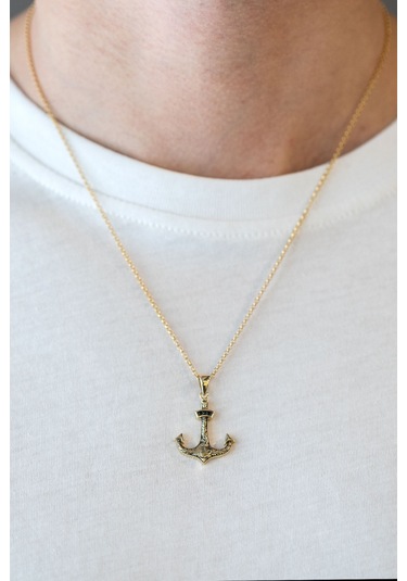 14 Ayar Altın El Yapımı Taşlı Tasarım Çapa Kolye