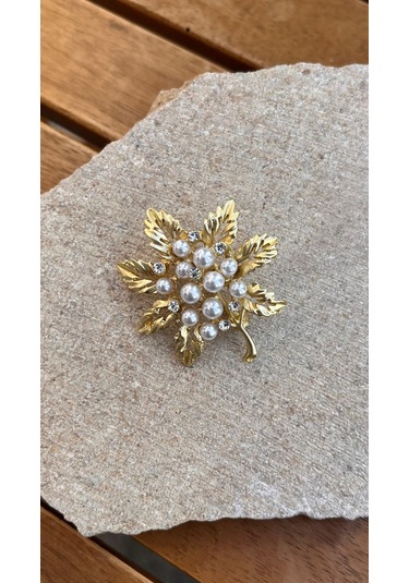 Taşlı Yaprak Broş Çok Renkli