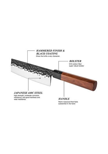 Novahub Bj05 7 İnç 440c Çelik Mutfak Bıçağı Ahşap Ahşap