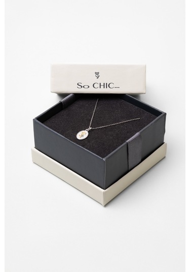 So Chic Nergis Çiçeği 18 Ayar Beyaz Altın Kaplama 43 Cm Gümüş Kolye Rodyum