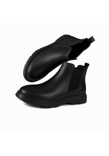 Growish Gre0157-3 Hakiki Deri Kaydırmaz Koku Yapmaz Kalın Taban Chelsea Üst Kalite Bot Siyah