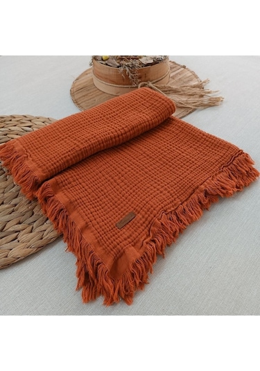 %100 Pamuklu 4 Kat Müslin Bebek Battaniyesi 90x120 Cm - Kiremit Mevsimlik Bebek Örtüsü - Oscar Kiremit