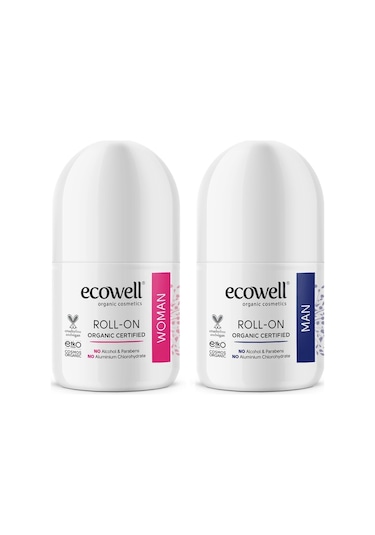 Ecowell Organik Kadın Roll-On Deodorant 75 ML + Organik Erkek Roll-On Deodorant 75 ML