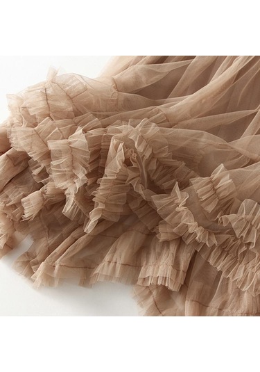 Pembe Qooth Kadınlar Tatlı Tül Kek Örgü Etek Zarif Elastik Bel Peri Uzun A-line Tutu Etek Büyük Salıncak Ile Tüm Sezon Qt2227 Pembe