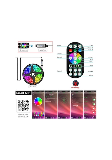 App 5050rgb Usb Bluetooth Işık Şeridi 5 V Rgb Led Lamba Şerit Esnek Işık Odası Dekorasyon Tv Arka Işık Diyot Bant Yes Battery&app 0.5m