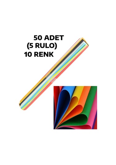 50 Adet 50x70 Cm Fon Kartonu 10 Renk 5 Rulo Büyük Fon Kartonu 50 x 70