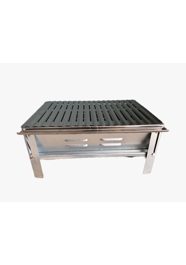 Despina Home Katlanabilir Krom Izgaralı Galvaniz Mangal Çantalı 0.60mm Kalın Gümüş