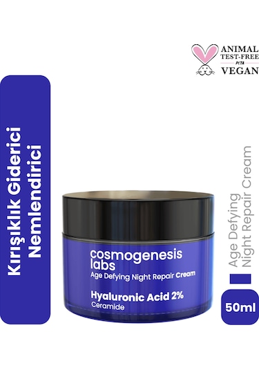 Cosmogenesis Labs Gece Kremi %2 Hyaluronik Asit 50ml - Yaşlanma Karşıtı Yoğun Nemlendirici Dolgunlaştırıcı Vegan