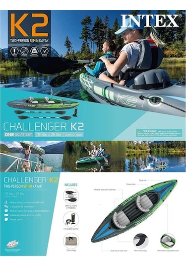 İntex Challenger K2 Çift Kişilik Şişme Kano Set (115 Kg) ( 351 x Çok Renkli
