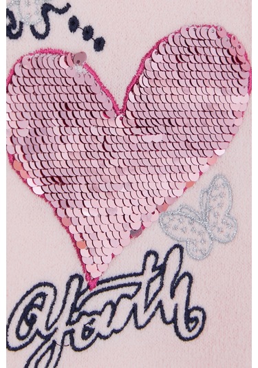 Breeze Kız Çocuk Triko Kazak Pullu Kalp Baskılı 1.5-5 Yaş, Pudra