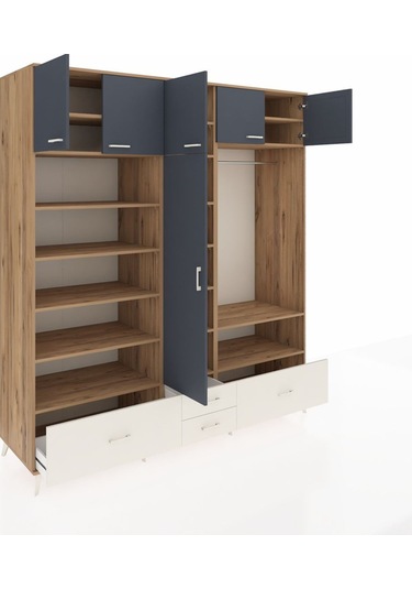 Kronos Dolap 18 Raflı 4 Çekmeceli Tek Askılı 220x59x243 Çam-antrasit/aytaşı Antrasıt/aytası