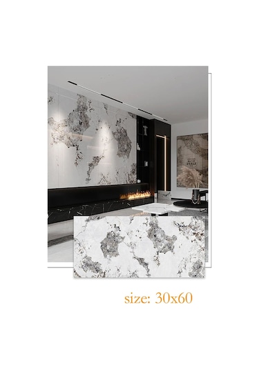 10 Adet 60x30 Gri Beyaz Mermer Desenli Kendinden Yapışkanlı Duvar Paneli