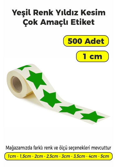 Yeşil Renk Yıldız Kesim Sticker Etiket 1cm - 500 Adet Yeşil