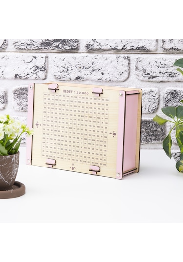 Deep Creative Parabox Hedef Kumbarası Pembe-krem Rengi Ahşap Kilitli