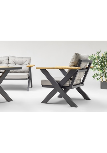 Ramada Bahçe ve Balkon Mobilyası Takımı (3+1+1+Masa+2 Puf) Gri