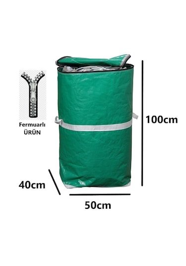 Ev-ış Branda Taşıma Çuvalı 50x40+100cm Fermuarlı Ve Cepli 170gr.tekstıl Çuvalı- Yeşil