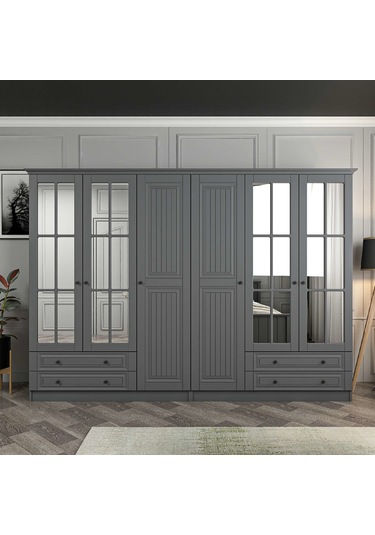 Kale 6 Kapaklı 4ç Taçlı Dolap Mebran İlkbahar Antrasit 190cm Antrasit