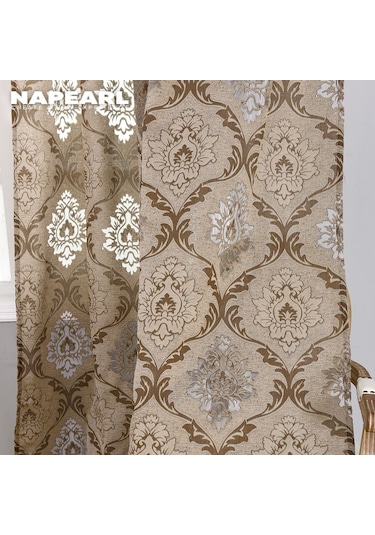 Açık Kahverengi 1 Adet Napearl Moda Jakarlı Tül Perde Avrupa Tarzı Şeffaf Kahverengi Gri Perde Mutfak Oturma Odası Ev Dekor İçin W100 X L260cm