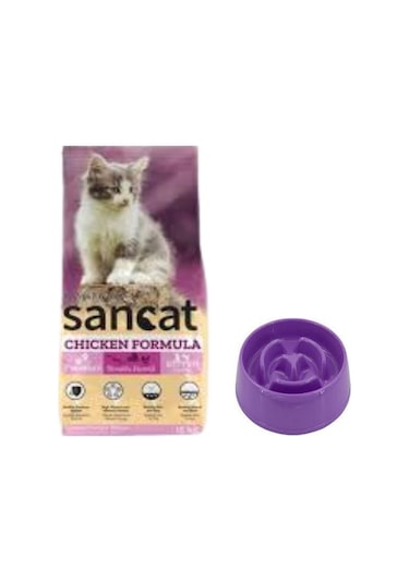 Sancat Premium Tavuklu Yavru Kedi Maması 15 Kg,yavaş Yeme Mama Kabı 375 Ml.