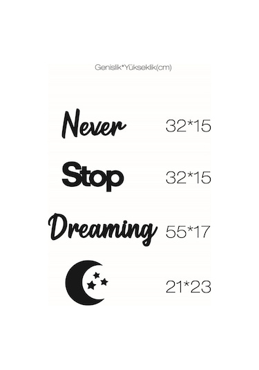 Çocuk Odası Süsü Never Stop Dreaming + Ay Ve Yıldız Dekoratif Çoc