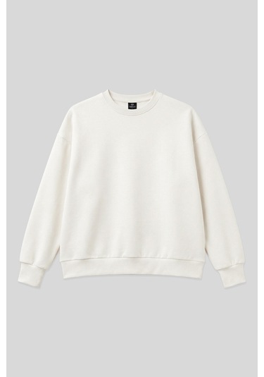 Ekru Basic O Yaka Oversize Kadın Sweatshirt - 97053 Ekru