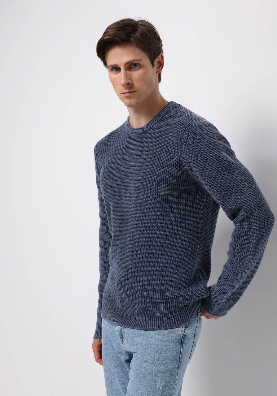 Colins Regular Fit Yuvarlak Yaka Jakarlı Erkek Mavi Kazak Cl1076731 Q1.v2 Inv Indigo