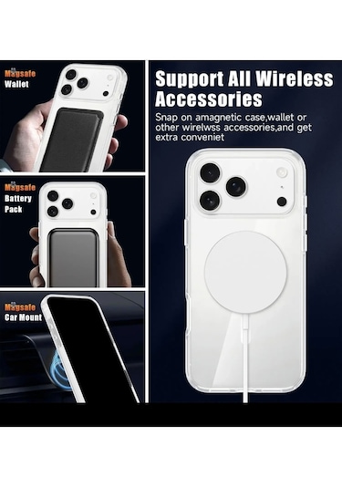 İphone 17 Pro Max Uyumlu Magsafe Kablosuz Şarj Özellikli Şeffaf Silikon Kılıf Şeffaf