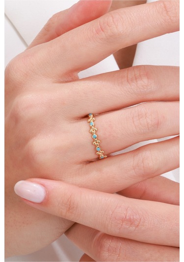 8 Ayar Çiçek Desenli Minimal Şık Kadın Altın Yüzük Altın