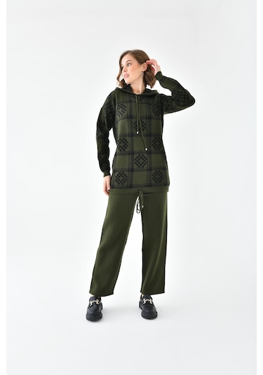 Ftz Women Kadın Dama Desenli İkili Takım Haki 20604-haki Haki