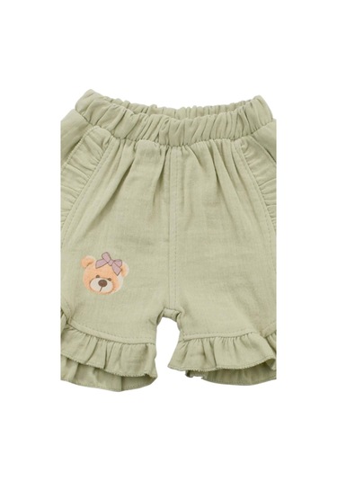 Ayıcık Baskılı Fırfırlı Şortlu Takım Yeşil Bipamuk 001