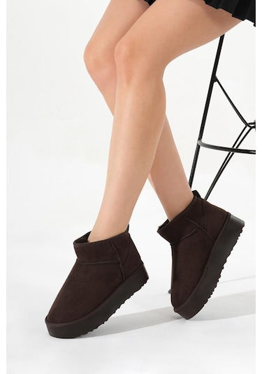 Kalın Poli Taban İçi Kürklü Süet Görünümlü Kadın Kahve Bot Tbmhh005 Kahve