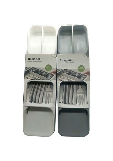 Xiyyadms Pratik Mutfak Çekmece Organizatörü - Çatal Kaşık Bıçak Düzenleyici Gri