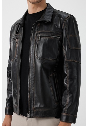 Kenny Siyah Vintage Deri Mont 001