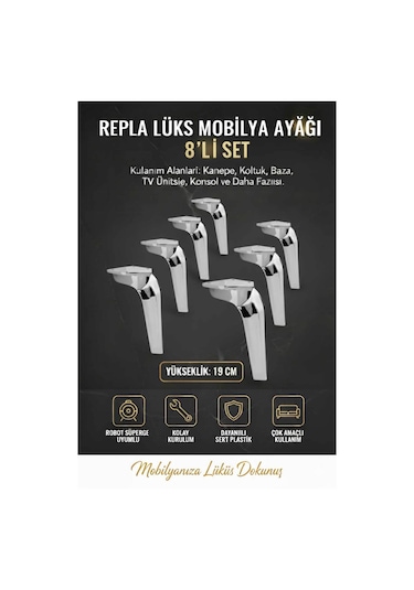 Repla Mobilya 19 Cm Krom 8 Adet Kanepe Tv Ünitesi Koltuk Ve Konsol Dolap Ayağı Krom
