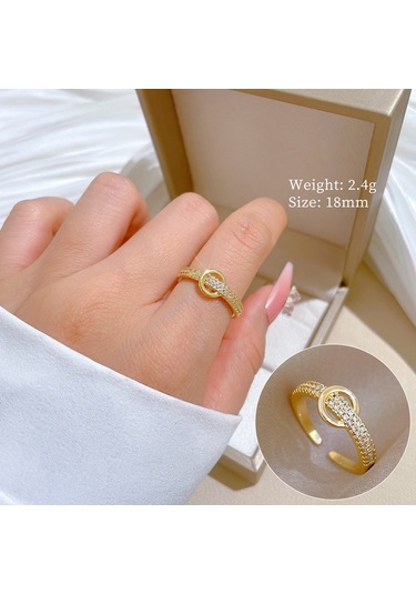 Geometrik Elmas Taşlı Yuvarlak İnci Yüzük No.93 Çok Renkli