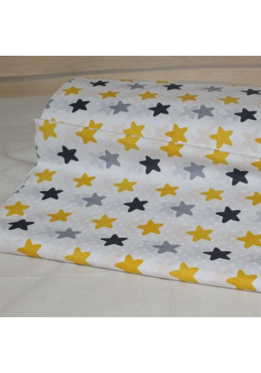 Pamuklu Nevresimlik Kumaş 100 240 Cm Sarı Yıldız Desenli Metrelik Çarşaf Yastık Ev Tekstil Kumaşı Sarı