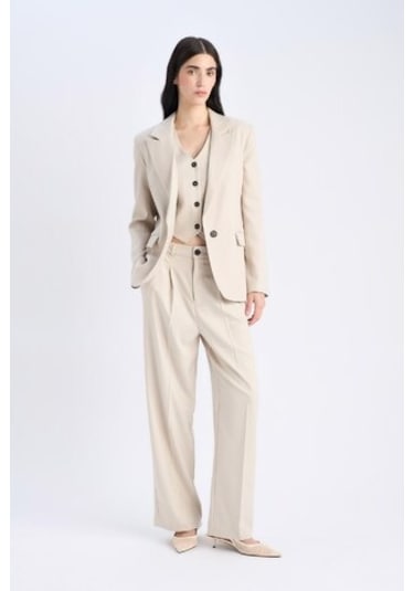 DeFacto Wide Leg Pensli Klasik Palazzo Pantolon Geniş Bol Paça Basic Düz Uzun Boy Yüksek Bel Cepli C2020AX25SPBG757