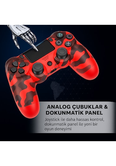 Ps4 Kolu Kablosuz, Şarj Edilebilir, Titreşimli Kırmızı Kamuflaj
