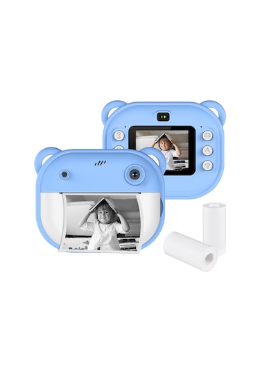Springsun Çocuklar İçin Mavi Anlık Yazıcı Kamera - 1080p Video, Ön-arka Kameralar, 2" Hd Ekran, Dahili Li-poly Pil