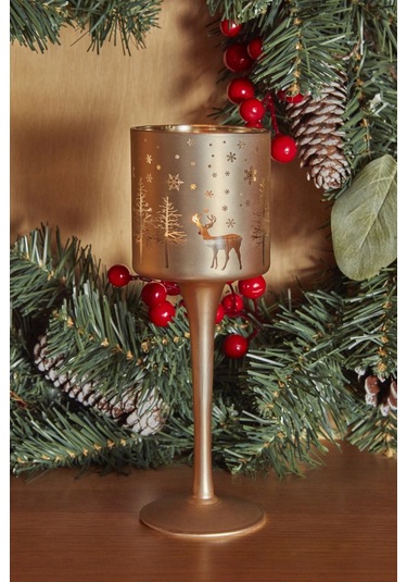 Karaca Home New Year Yılbaşı 24 Helena Gold Cam Mumluk 7x20 Cm 153.09.01.1734