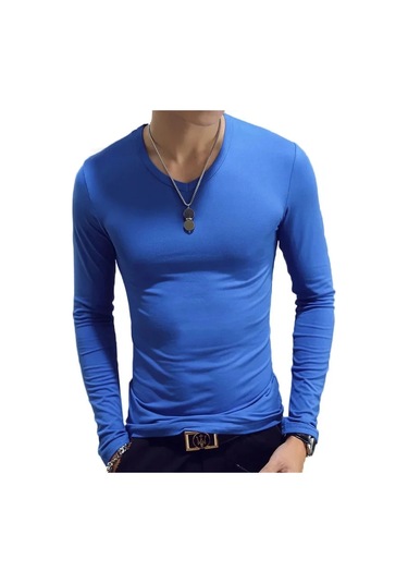 Snapbuy 2023 Erkek Uzun Kollu V Yaka Gevşek Fit T-shirt Sonbahar Giyimpembe Pembe