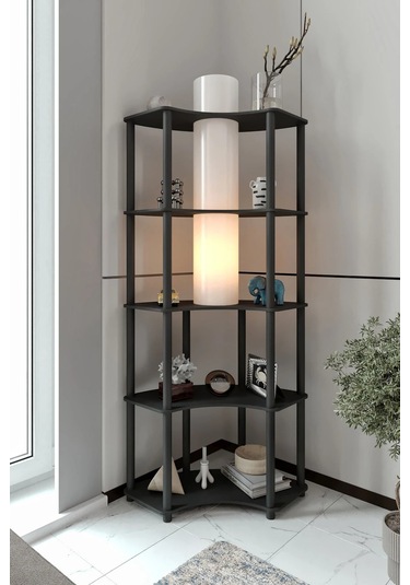 Ravilo Conrad Dekoratif Raflı Lambader Siyah Siyah