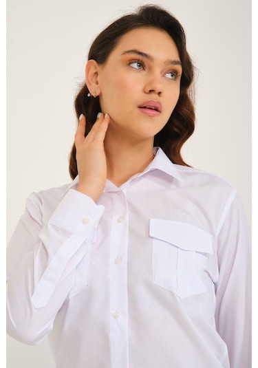 Kadın Uzunkollu Beyaz Gömlek Beyaz